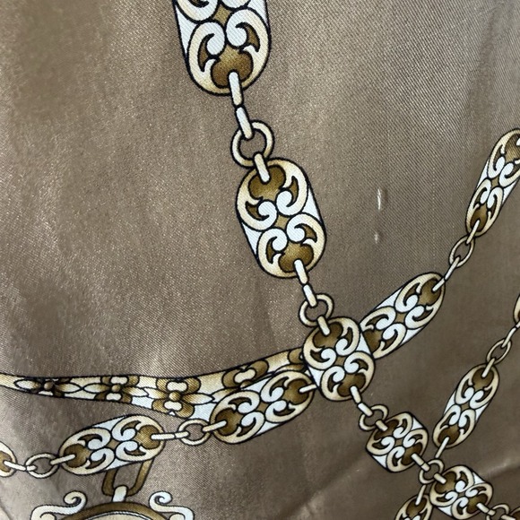 Oscar De La Renta Brown Silk Rectangle Scarf One Size Chain Print Old Money - Picture 12 of 14